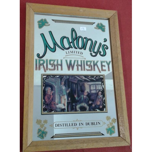 249 - Malony's Whiskey Advertising Mirror - c. 9.5 x 13.5ins