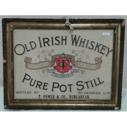 252 - 'Old Irish Whiskey Pure Pot Still' Advertising Sign - c. 17 x 13ins