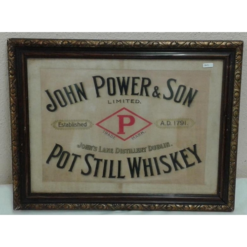 260 - 'John Power Pot Still Whiskey' Advertising Sign  - c. 23 x 18ins