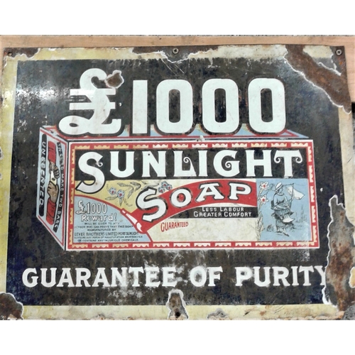 262 - 'Sunlight Soap - £1000 Guarantee of Purity' Enamel Advertising Sign - 20 x 15ins