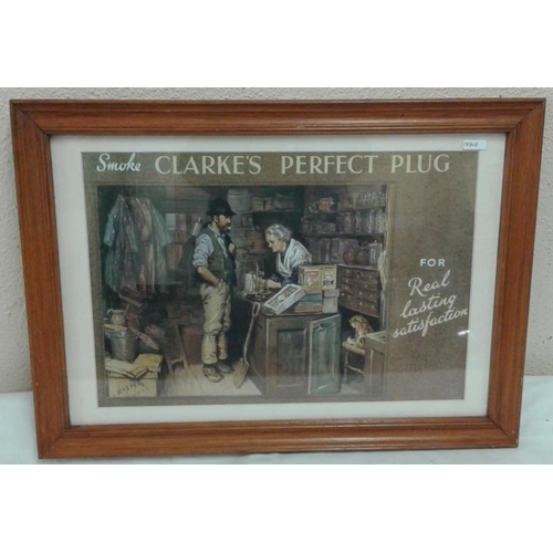 261 - 'Smoke Clarke's Perfect Plug' Advertising Sign - c. 22 x 16ins