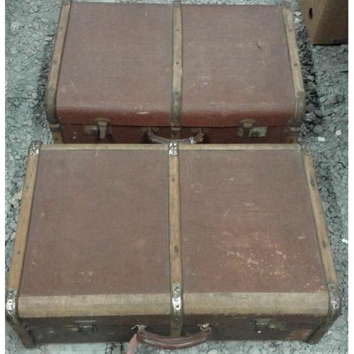 90 - Two Canvas and Bentwood Cabin Trunks