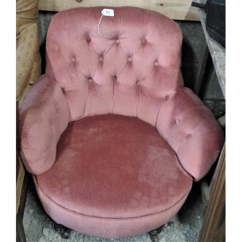 97 - Victorian Mahogany Pink Upholstered Tub Chair