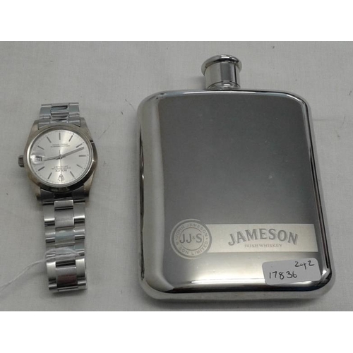 341 - Jameson Whiskey Hip Flask and a Gent's Wrist Watch