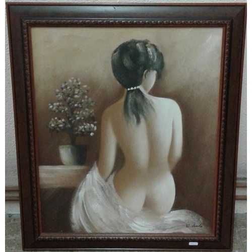 379 - Signed Oil on Canvas Painting of a female nude, c.24 x 28in