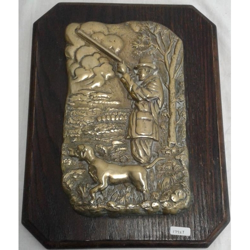 400 - Brass and Mahogany Shooting Plaque, c.11 x 14in