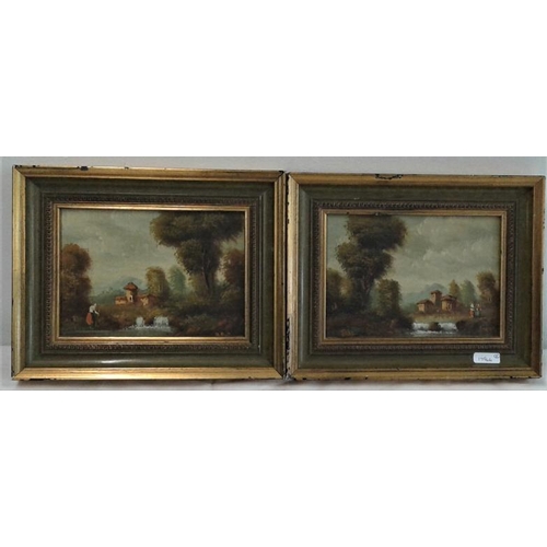 435 - Two Gilt Framed OOB of Continental Scenes - each Overall c. 7.5 x 9.5ins