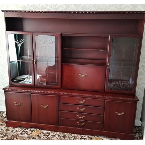 437 - Large Modern Display Cabinet with an arrangement of cupboards, drawers and open shelves, c.84in wide... 