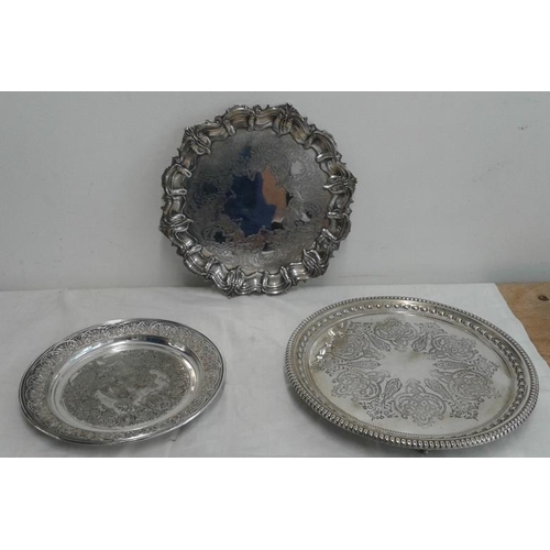 444 - Victorian Salver, Silver on Copper, a Sheffield Style Salver and an Elaborate Presentation Plaque