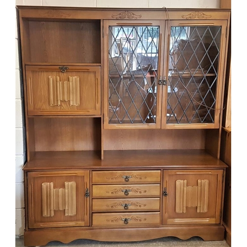 450 - Large 'Linen Fold' Pattern Display Cabinet with an arrangement of cupboards, drawers and open shelve... 