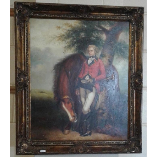 487 - OOC -  'Gentleman with Horse' in Decorative Frame - Overall c. 24 x 28ins
