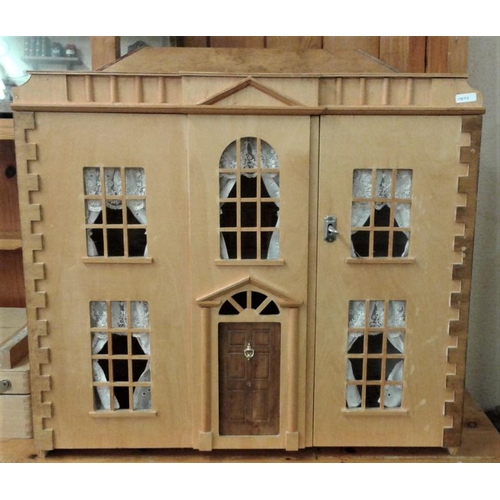 517 - Wooden Georgian Style Two Storey Doll's House, c.23 x 24in tall