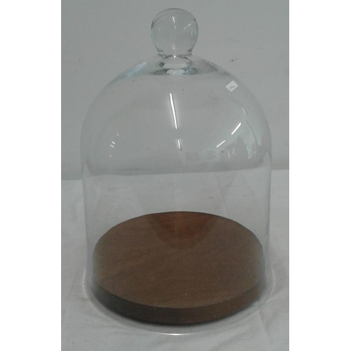 545 - Glass Dome on Wooden Base, c.15in tall