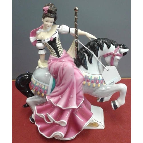 560 - Porcelain Figure of a Woman on Horse, c.10in tall
