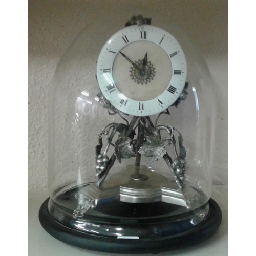 565 - Silver Plated Clock under a glass dome
