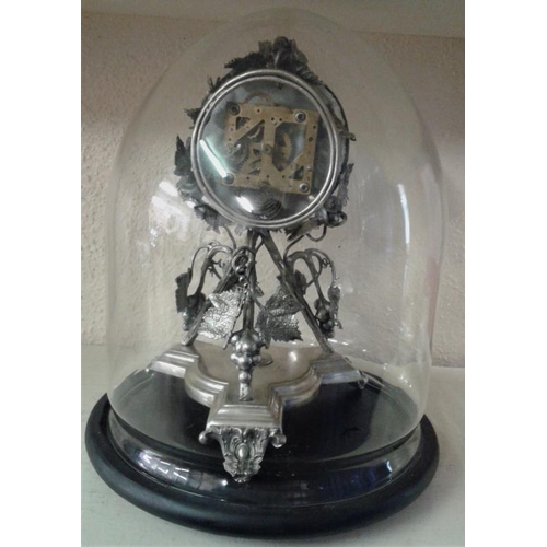 565 - Silver Plated Clock under a glass dome