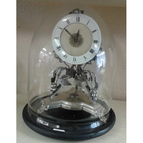 565 - Silver Plated Clock under a glass dome