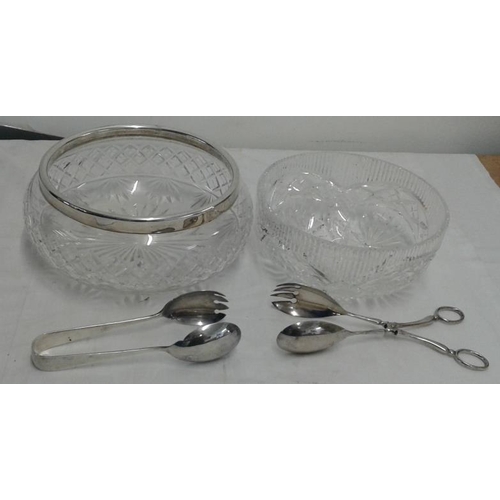 570 - Cut Crystal Salad Bowl with Servers and One Other (also with servers)