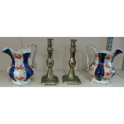 580 - Pair of Jugs (c.7in tall) and a Pair of Candlesticks