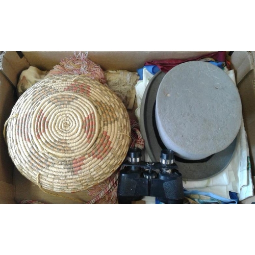602 - Collection of Textiles, Sewing Basket, Hat, etc.