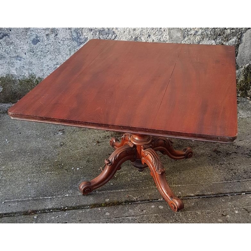 627 - Victorian Mahogany Tilt Top Breakfast Table, the rectangular top with moulded rim on a turned and ca... 