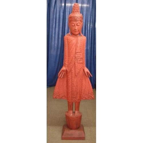 652 - Large Carved Wooden Standing Buddha - 68ins tall