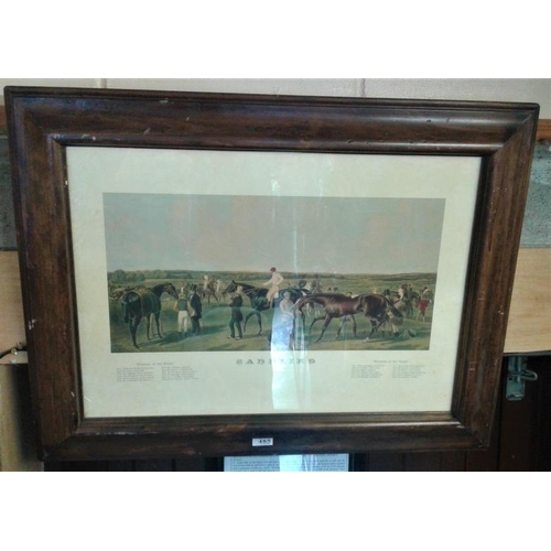 485 - Large Horse Racing Print - 'Saddling' - Derby Winners, c.34 x 26in