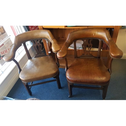 606 - Pair of Very Good Quality Mahogany and Leather Upholstered Library Chairs, c.28.5in wide and 33in ta... 