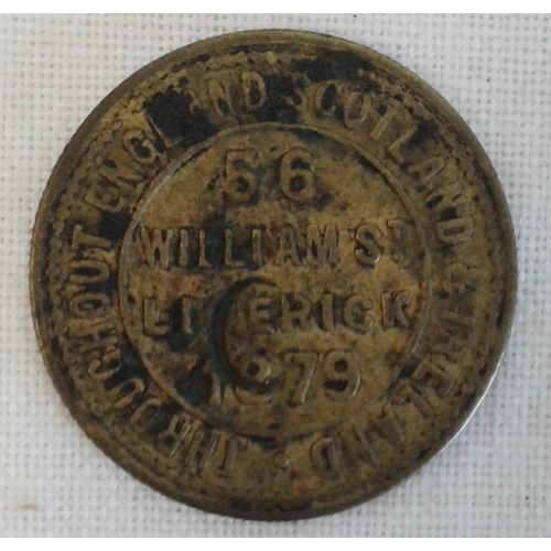 64 - 56 William Street Limerick, Newcastle & London Tea Token 1879