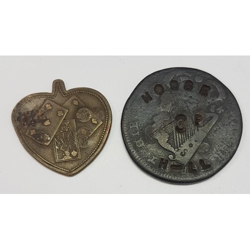 73 - Cove Horse Hill Threepence Token overstruck on Hibernian Halfpenny (1684). Unusual. Along with a Gam... 