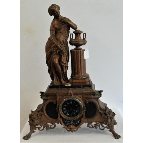 640 - Antique French Marble and Ormolu Mantle Clock  - c. 24ins tall