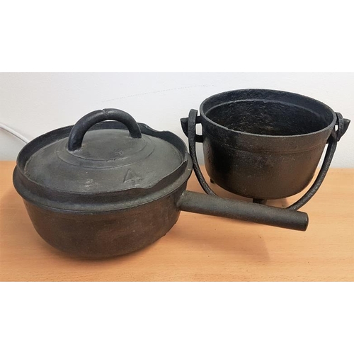 43 - Very Small Skillet Pot, c.4.5in along with a small saucepan