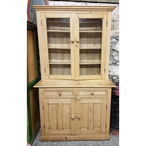 47 - Good Victorian Irish Pine Farmhouse Dresser with a pair of glazed doors over a pair of panelled door... 