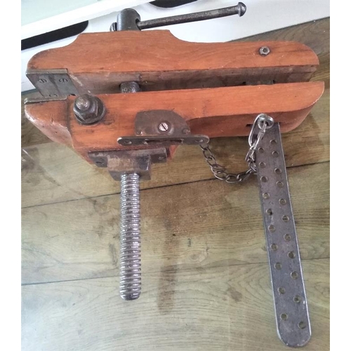 51 - Large Oak and Iron Bench Vice - 16ins long