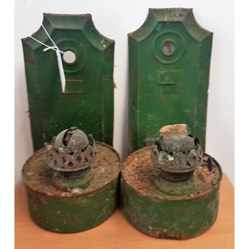 64 - Two Green Wall Oil Lamps