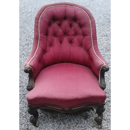 92 - Victorian Button Backed Iron Frame Lady's Chair