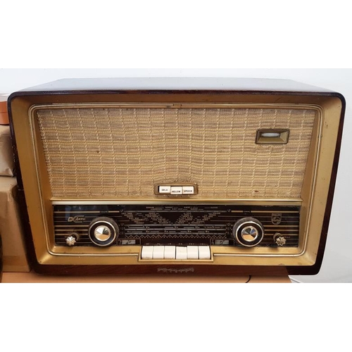 735 - Philips Bi-Ampli Polished Wooden Case Radio, c.19.5 x 13in