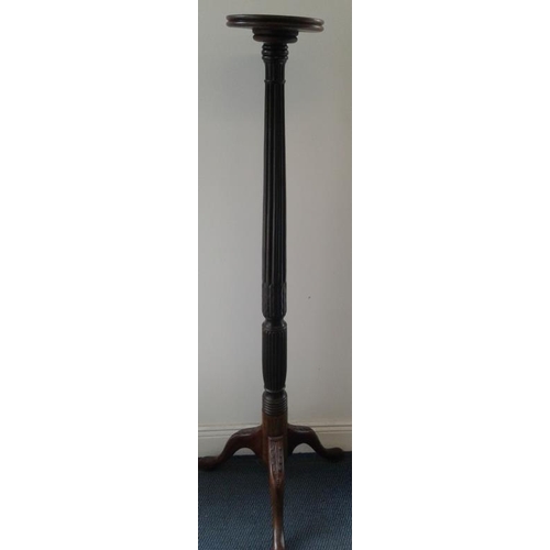 738 - Mahogany Plant Stand on a reeded column and tripod base, c.54.5in tall