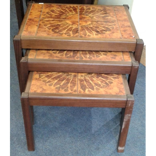 750 - Retro Tiled and Teak Nest of Three Tables