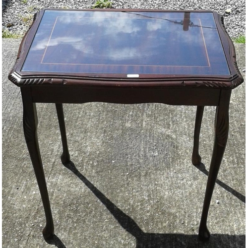 753 - Inlaid Mahogany Glass Topped Side Table, c.21in wide