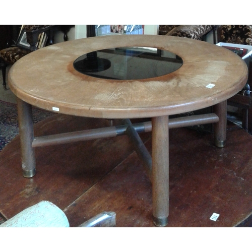 731 - 1960’S Rare G Plan Mid Century Circular Coffee Table With Smoked Glass Inset and brass detail, c.38i... 