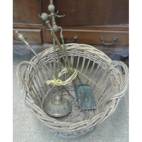 3 - Wicker Log Basket and Set of Fire Irons