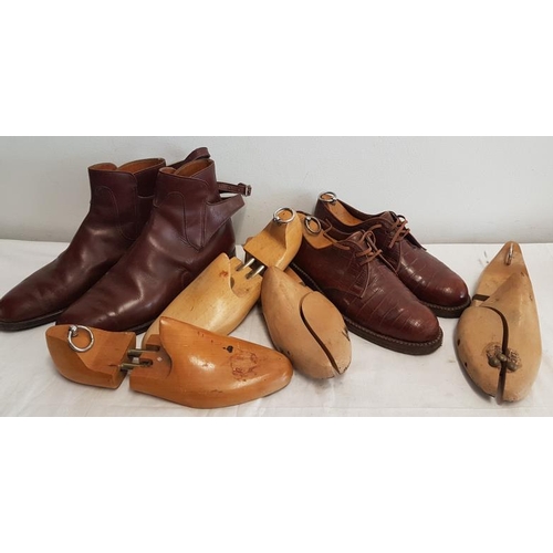 53 - Pair of French Leather Shoes (size 7), a Pair of Leather Boots (size 8) and Various Shoe Trees