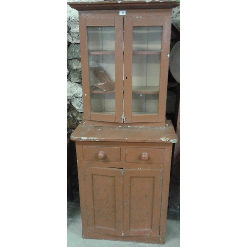 50 - 19th Century Pine Farmhouse Dresser with a pair of glazed doors over a base with a pair of drawers a... 