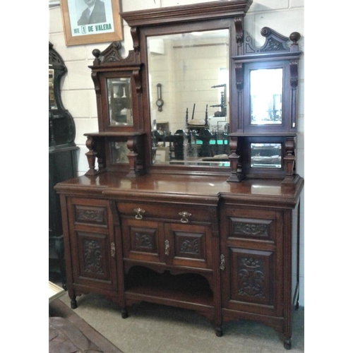 11 - Late Victorian Carved Mahogany and Mirror Back Sideboard with Bevelled Mirrors and Carved Panels - c... 