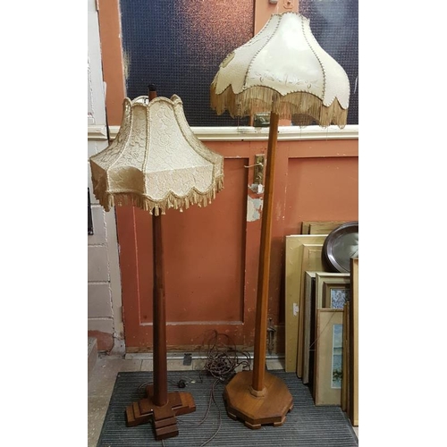 40 - Oak Double Foot Stool and Two Vintage Oak Standard Lamps (tallest c.70in)