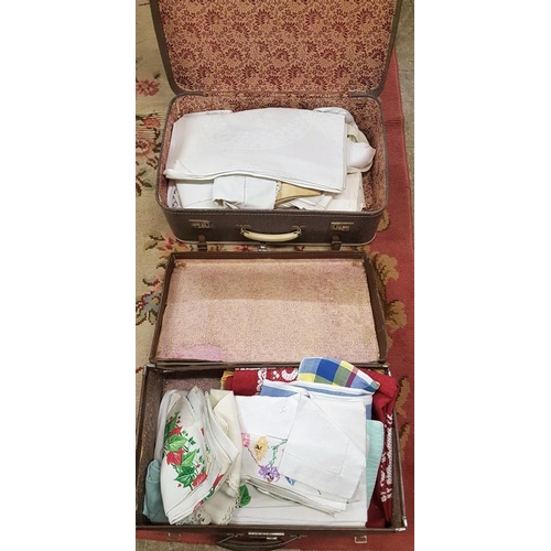 90 - Two Old Suitcases of Vintage Linens
