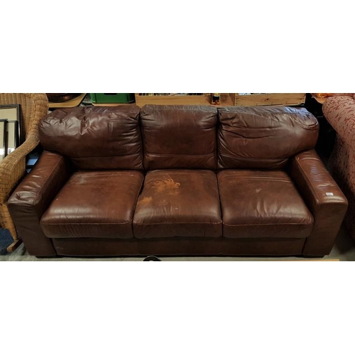 91 - Brown Three-Seater Leather Couch, c.81in