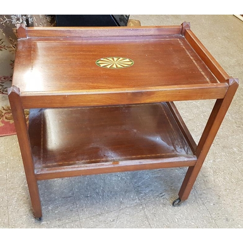104 - Inlaid Mahogany Two Tier Tea Trolley, c.27in wide, 28in tall
