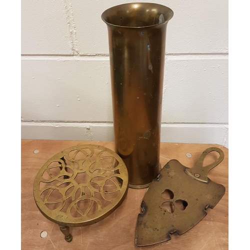 112 - Brass Shell Casing and Two Trivets